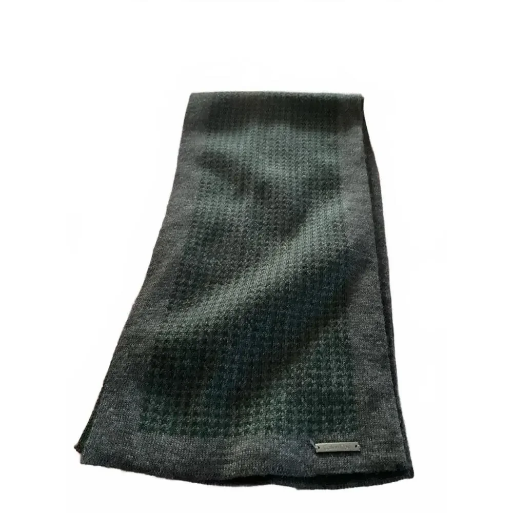 Calvin Klein Gray Green Patterned Wool Blend  Scarf